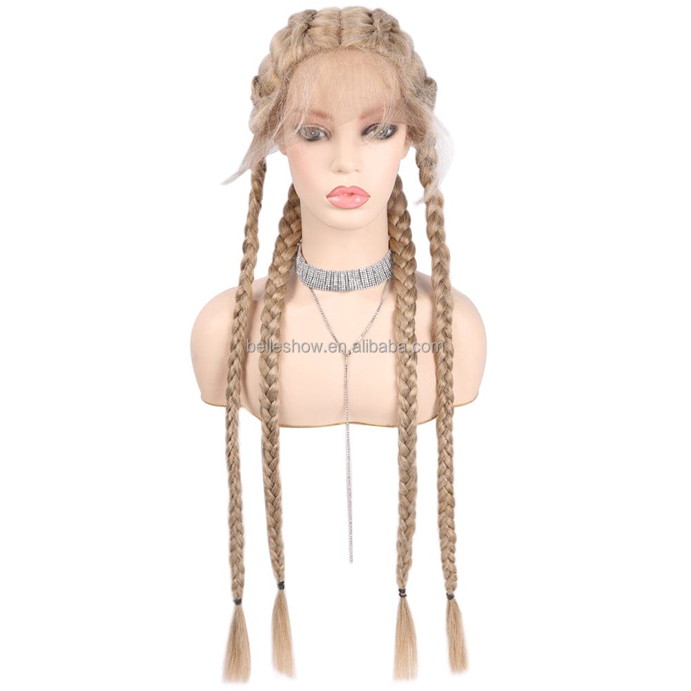 32 Inches / 613# 32 Inch Braided Lace Front Wigs For Black Women Glueless T27 613 Braid Wig With Baby Hair Cheap Synthetic Box Lace Front Wig