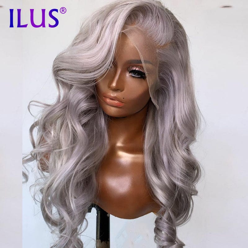 32 Inches / Gray Hot Sale Free Shipping 13x4 Lace Front Human Hair Wigs For Black Women 30Inch Body Wave Silver Gray Colored HD Lace Frontal Wigs