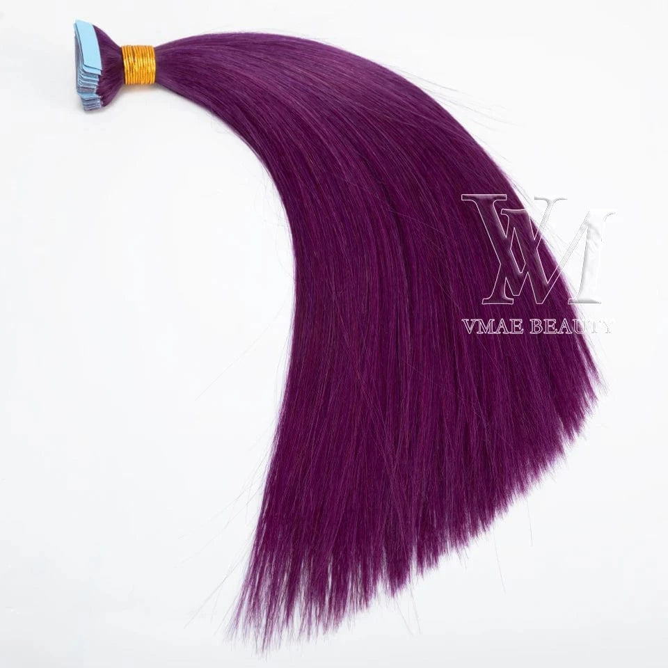 32 Inches / Purple VMAE European Blue Pink Purple #60 Skin Weft Straight Double Drawn 40 Pieces 100g Remy Raw Human Tape In Hair Extension