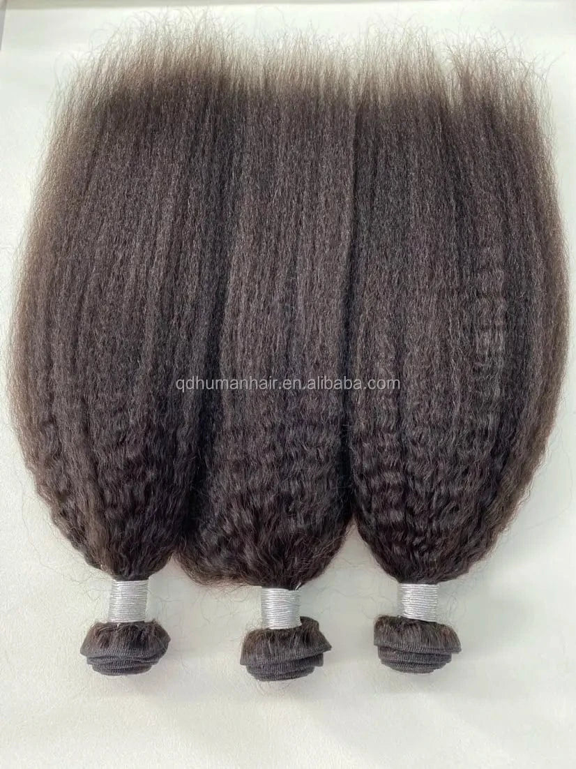 32 Inches / RAW VIRGIN HAIR Wholesale Yaki Kinky Straight Machine Hair Weft 100% Human Hair Bundles For Black Women