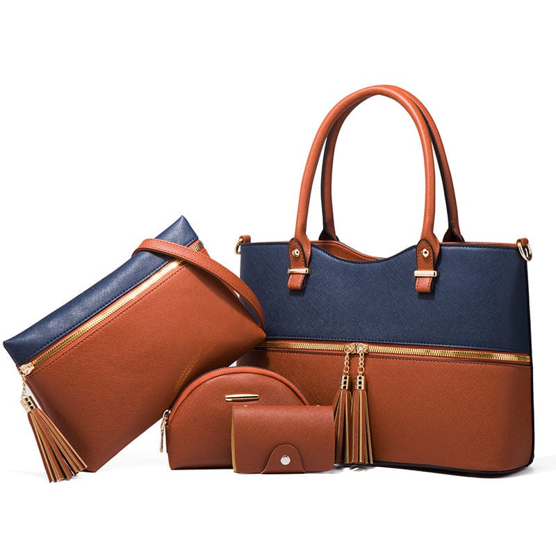 33*13*23cm / Light Brown Hot Selling purse tote bag shoulder bag 4 pieces one set retro style pu leather lady handbag set
