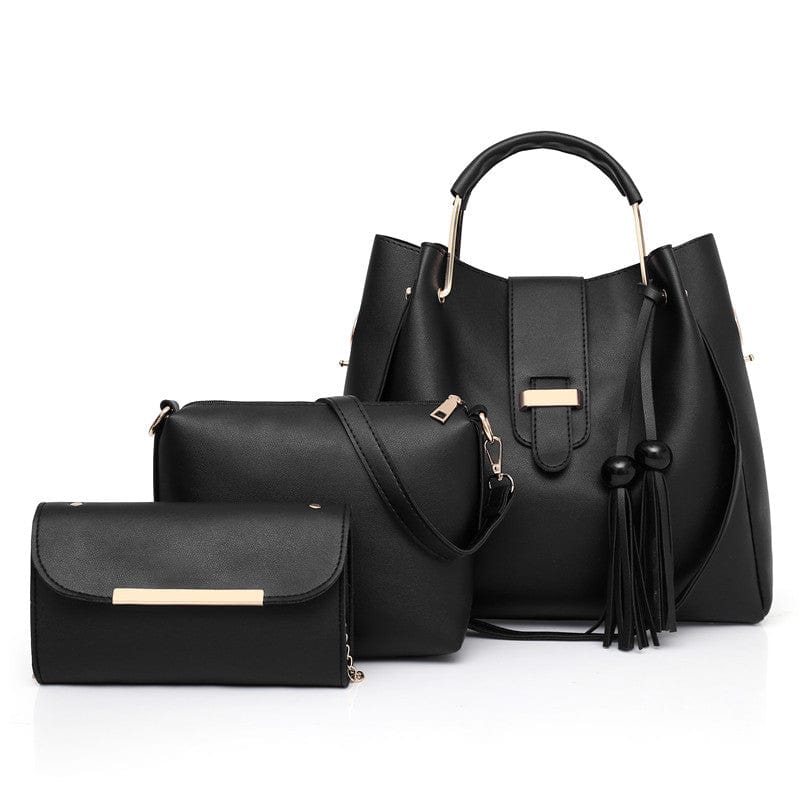 33*13*31 cm / black Hot Sell Casual Multi Function Burgundy Women Tote Shoulder Bag Leather Hand Bags Ladies Purses Handbags Set