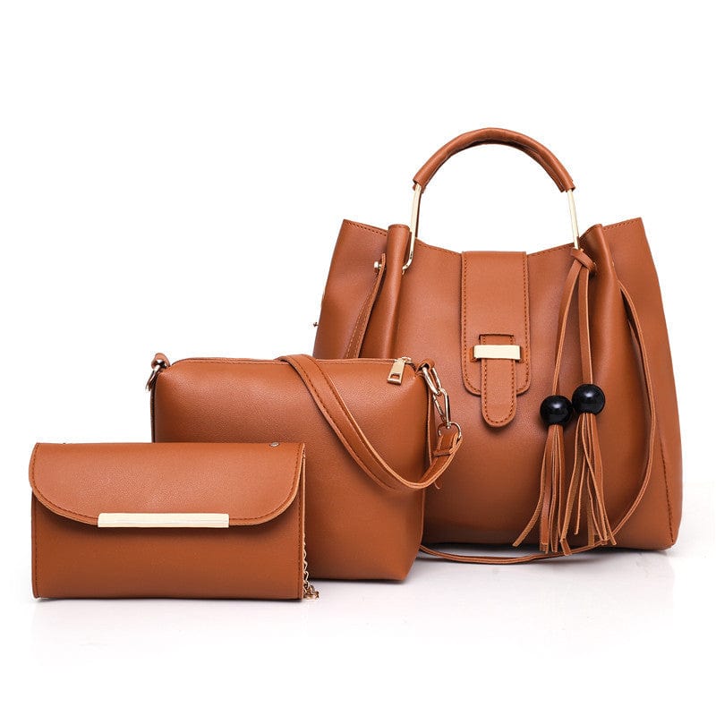 33*13*31 cm / brown Hot Sell Casual Multi Function Burgundy Women Tote Shoulder Bag Leather Hand Bags Ladies Purses Handbags Set