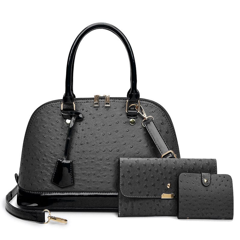 33*15*21cm / black Ostrich Pattern Pillow Shape Handbag Tote Bags for Women Ladies Genuine Leather PU or Customized 3 Pcs Vintage Handbag