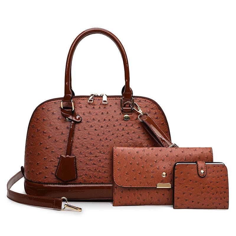 33*15*21cm / Brown Ostrich Pattern Pillow Shape Handbag Tote Bags for Women Ladies Genuine Leather PU or Customized 3 Pcs Vintage Handbag
