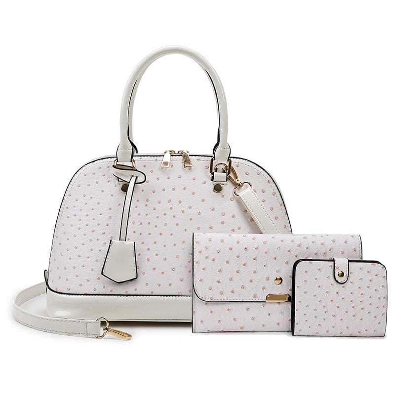 33*15*21cm / White Ostrich Pattern Pillow Shape Handbag Tote Bags for Women Ladies Genuine Leather PU or Customized 3 Pcs Vintage Handbag