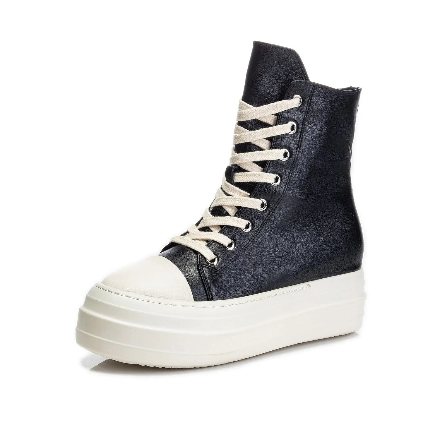 33 / black BUSY GIRL Plain PU chukka boots sweet color thick bottom plain lace up zipper canvas boots ankle boots bootie for women lady