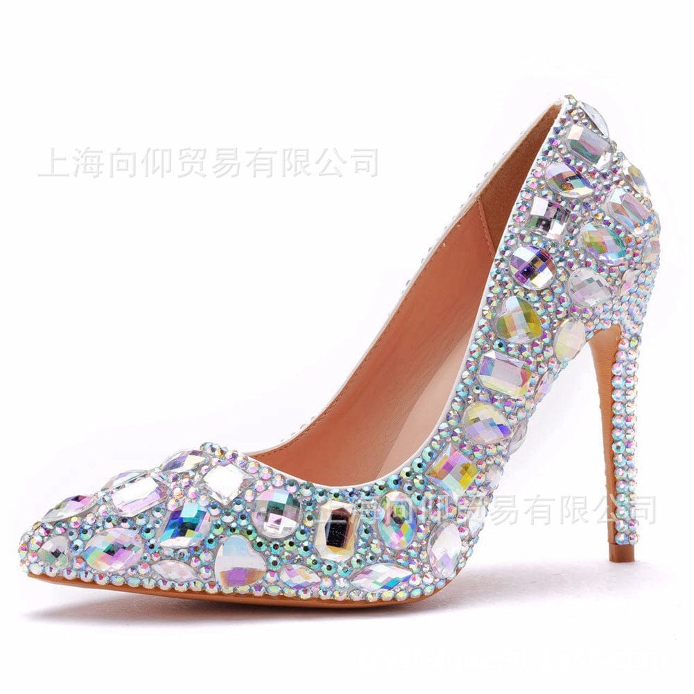 34 / AB color S4822F Elegant 11cm crystal banquet sexy super high heel fashion luxury rhinestone wedding heels for bride shoes