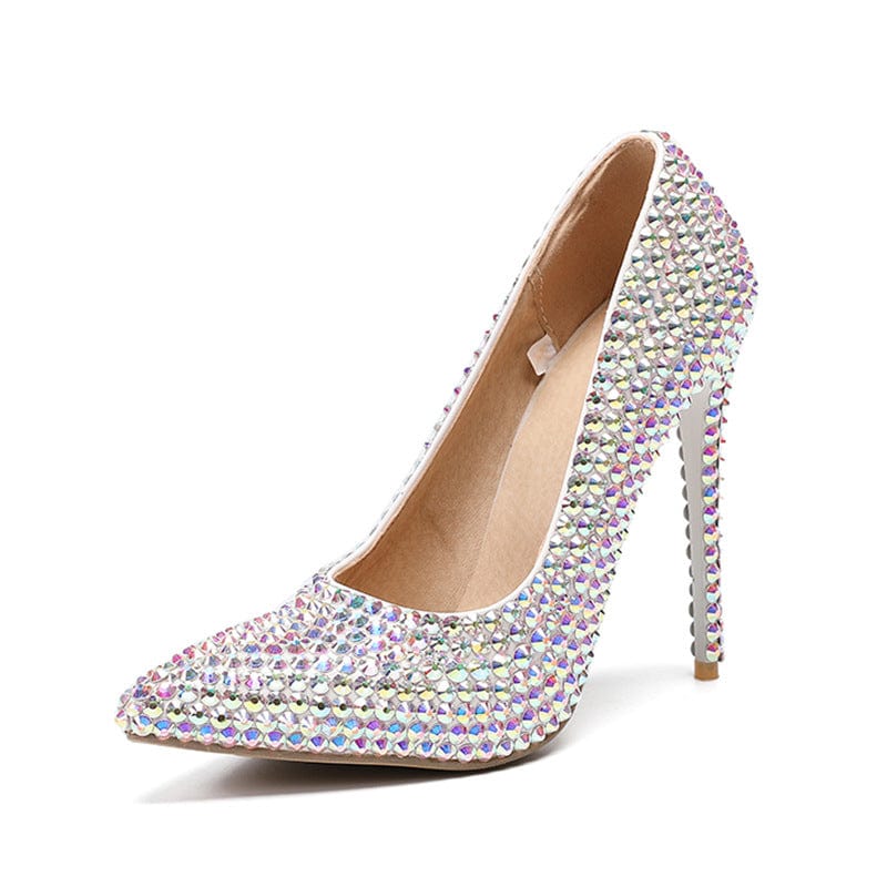 34 / Color 11CM S4649F New high quality Crystal Clear Square Heel Beaded Pointed Toe Bridal Satin wedding heels for bride shoes