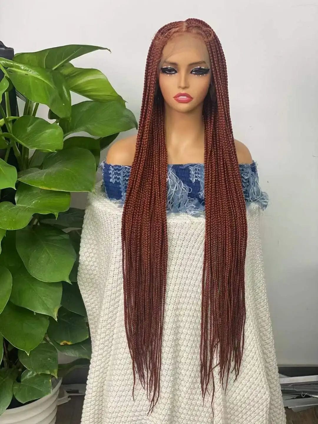 34 Inches / 3 Full Lace Front Knotless Box Braided Wigs Handmade Cornrow Synthetic Hair Box Braid Wig African Braided Lace Front Wigs Vendors