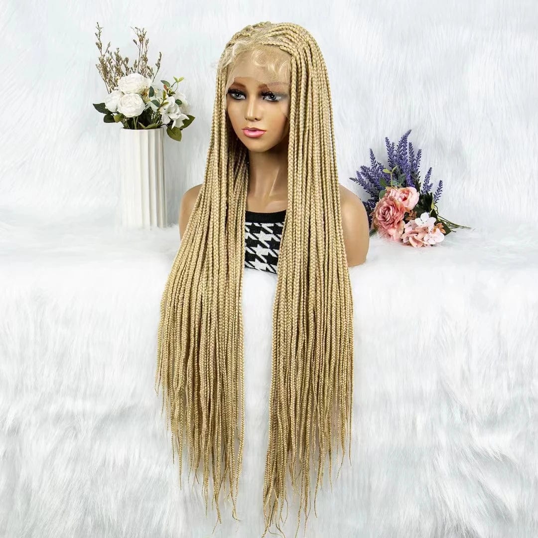 34 Inches / 613 Full Lace Front Knotless Box Braided Wigs Handmade Cornrow Synthetic Hair Box Braid Wig African Braided Lace Front Wigs Vendors