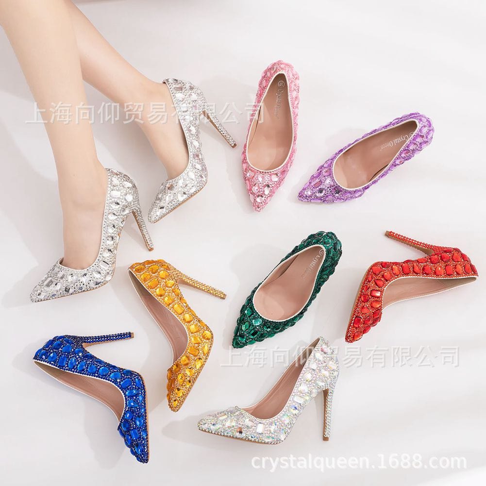 34 / Other heel height custom flat bottom 5 cm 7.5 cm 9.5 cm S4822F Elegant 11cm crystal banquet sexy super high heel fashion luxury rhinestone wedding heels for bride shoes