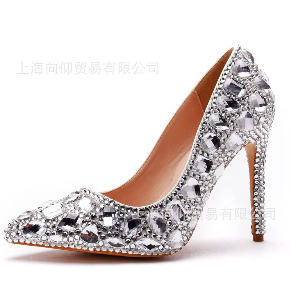 34 / silver S4822F Elegant 11cm crystal banquet sexy super high heel fashion luxury rhinestone wedding heels for bride shoes