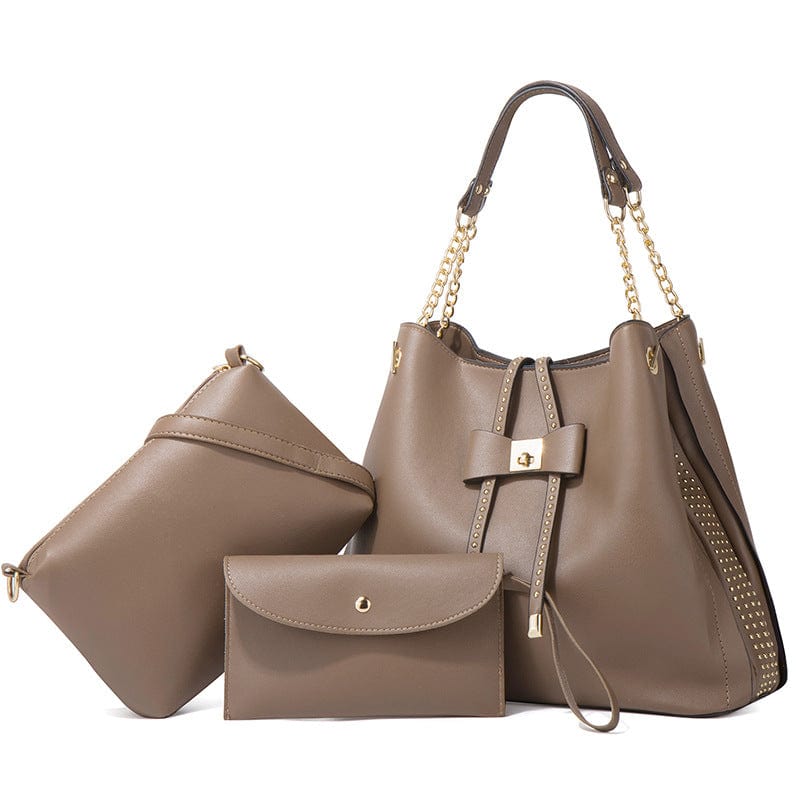 35*13*30cm / #2 Factory Ready to Ship PU Leather Women's Handbag shopping Tote Bag Clutch Card Holder Coin Pocket 3Pcs Lady Handbag Set