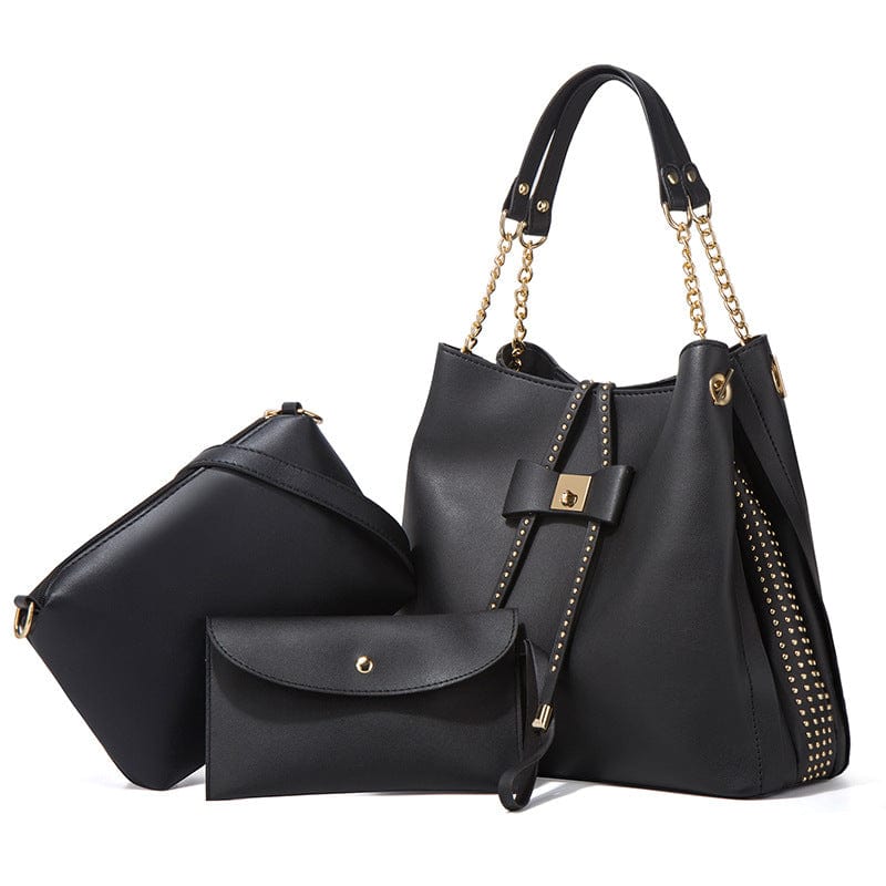 35*13*30cm / #3 Factory Ready to Ship PU Leather Women's Handbag shopping Tote Bag Clutch Card Holder Coin Pocket 3Pcs Lady Handbag Set