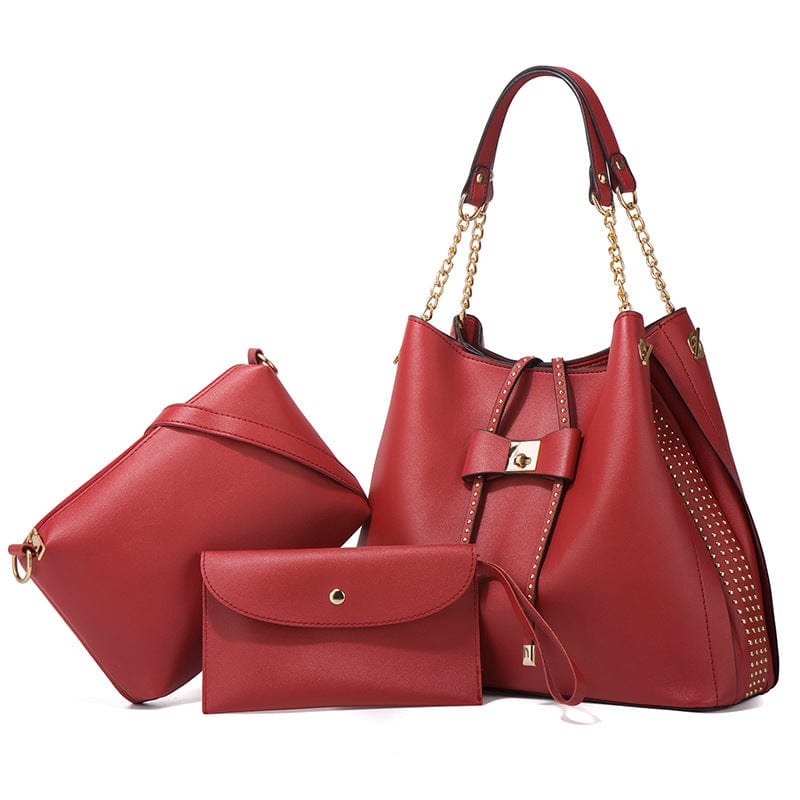 35*13*30cm / #4 Factory Ready to Ship PU Leather Women's Handbag shopping Tote Bag Clutch Card Holder Coin Pocket 3Pcs Lady Handbag Set