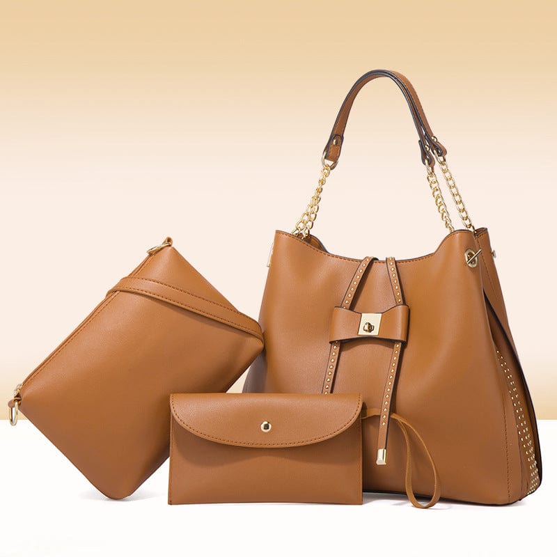 35*13*30cm / #6 Factory Ready to Ship PU Leather Women's Handbag shopping Tote Bag Clutch Card Holder Coin Pocket 3Pcs Lady Handbag Set