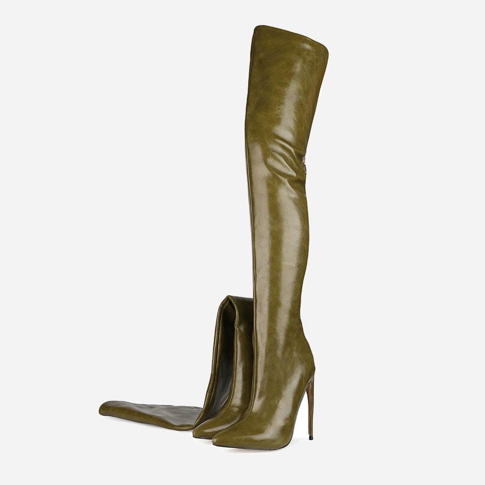 35 / 2 TX Latest New Stiletto High-Heel Over Knee Boots Back Zipper Silver Designer Fashion Women's Thigh High Boots