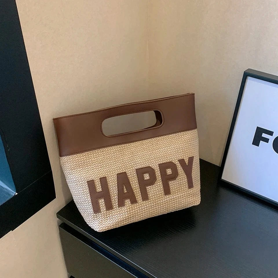 35*27*13cm / Brown Large capacity Summer Straw bag for Women Happy Trend Handbag Bohemian casual beach shopping Tote Hand woven women Shoulder bag