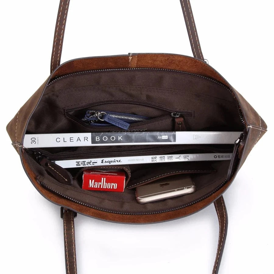 35*29*14cm / darker brown Natural Cowhide Top Handle Shopping Handbag Ladies Leisure Large Capacity Shoulder Bags Retro Genuine Leather Women Tote Bag