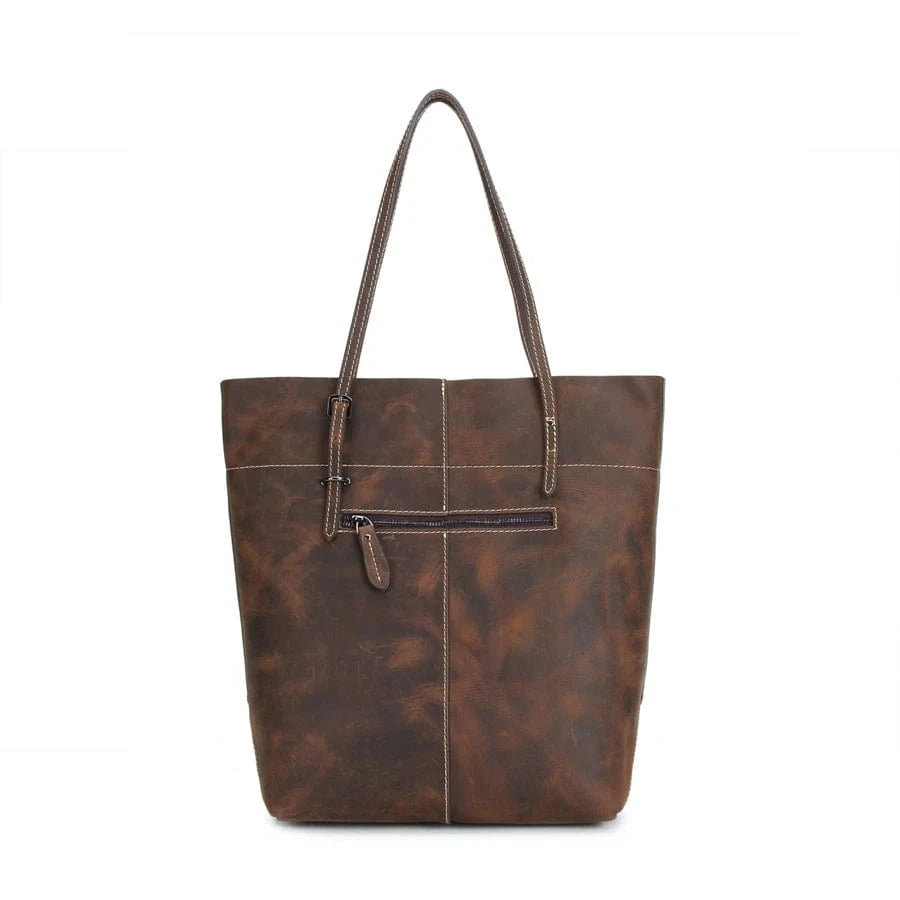 35*29*14cm / darker brown Natural Cowhide Top Handle Shopping Handbag Ladies Leisure Large Capacity Shoulder Bags Retro Genuine Leather Women Tote Bag