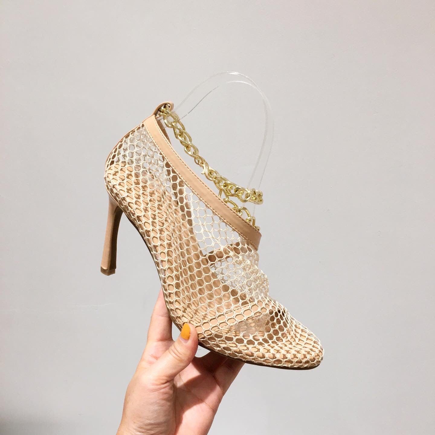 35 / Beige TX Spring and Autumn models cash lace breathable stiletto high heels sandals women