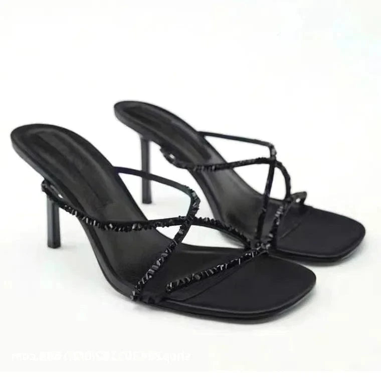 35 / Black Anmairon Hot Sale Low Price Round Toe Luxury Rhinestones Ready To Ship Women Slide Sandals