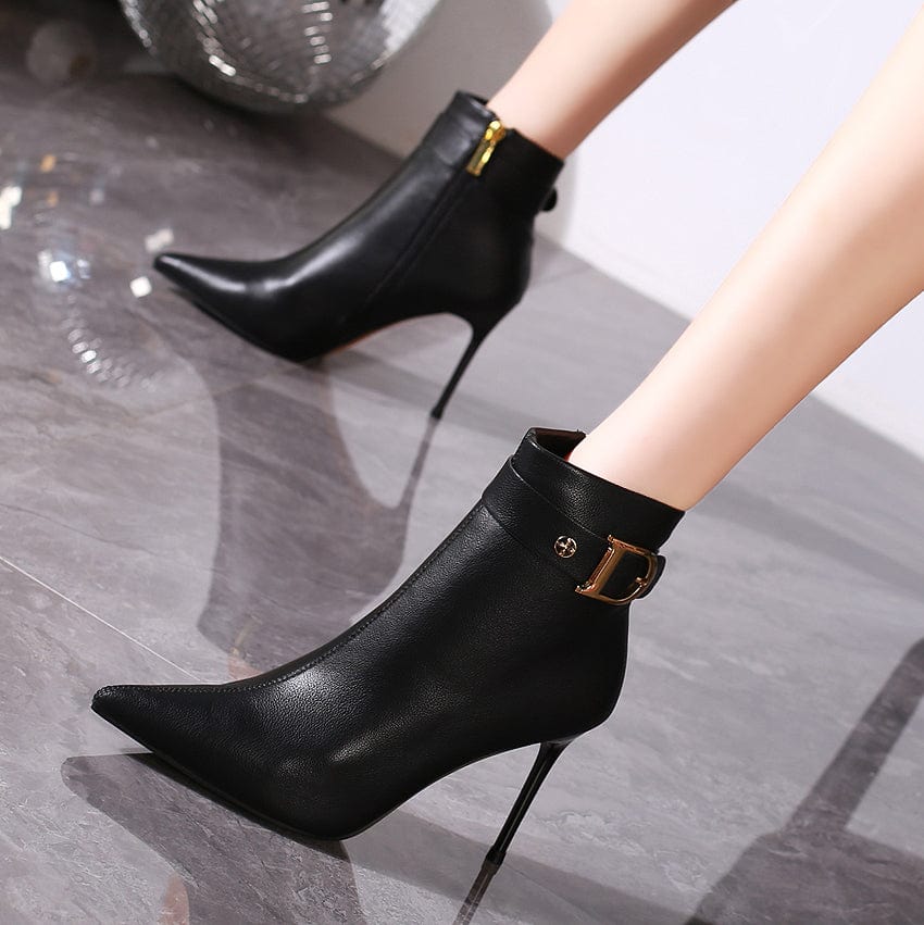 35 / black Fashion boots women's super high stiletto thin boots 2023 autumn new pointed toe short boots high heels