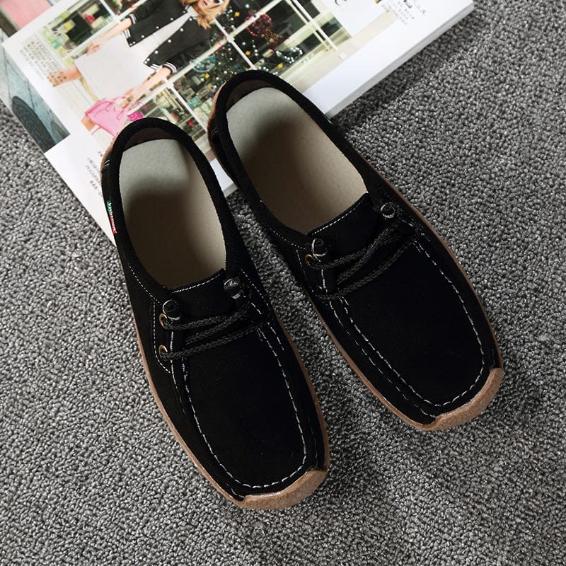 35 / black Genuine Leather Women Slip On boat Shoes Casual outdoor Loafers Cow Suede Sneakers Ladies Shallow Footwear light walking shoes