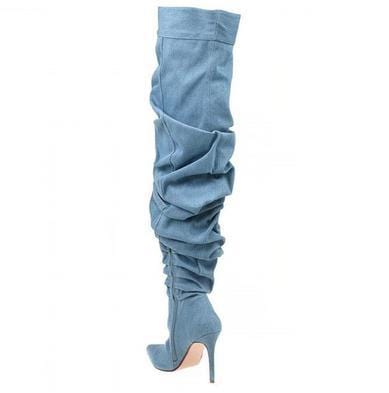 35 / Blue BUSY GIRL MJT4388 Camouflage Thigh High Boots Women Ladies Shoes Winter Shoes High Heel Women Denim Over The Knee Boots