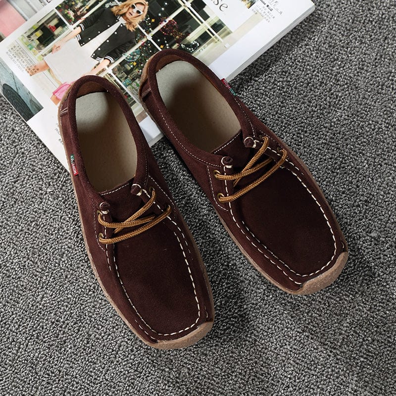 35 / Brown Genuine Leather Women Slip On boat Shoes Casual outdoor Loafers Cow Suede Sneakers Ladies Shallow Footwear light walking shoes