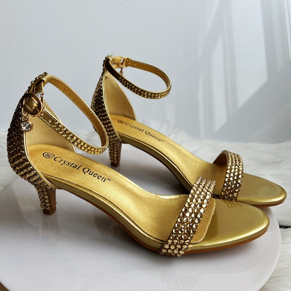 35 / Gold 5CM S4516F 7 cm temperament word with shallow mouth stiletto color diamond gold fish mouth bridal wedding shoes