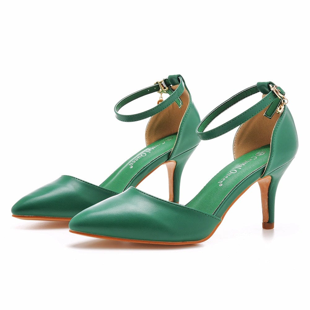 35 / green S4517F 7cm High Heel Stiletto Heel Pointed Toe Buckle Large Size Bridal Wedding Shoes