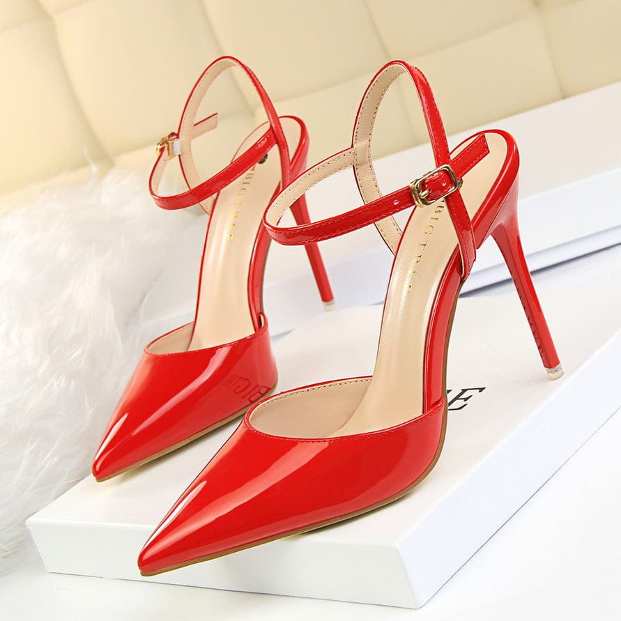 35 / Red S4681F Simple stiletto super high heel shallow mouth pointed toe patent leather sexy white women's wedding shoes