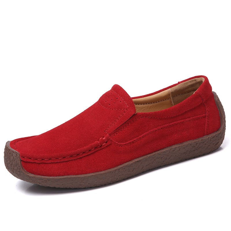35 / Red sh11749a Hand made genuine leather slip-resistant lady loafer shoes plus size