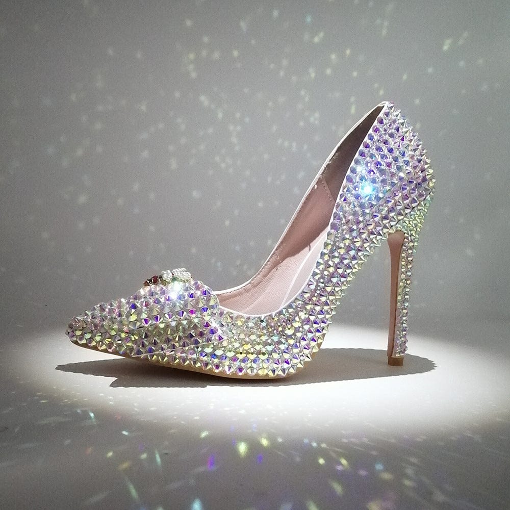 36 / 11CM-AB S4649F New high quality Crystal Clear Square Heel Beaded Pointed Toe Bridal Satin wedding heels for bride shoes
