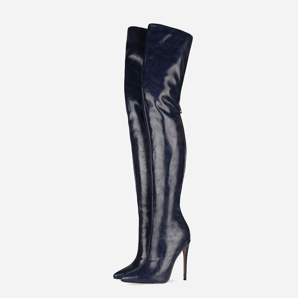 36 / 3 TX Latest New Stiletto High-Heel Over Knee Boots Back Zipper Silver Designer Fashion Women's Thigh High Boots