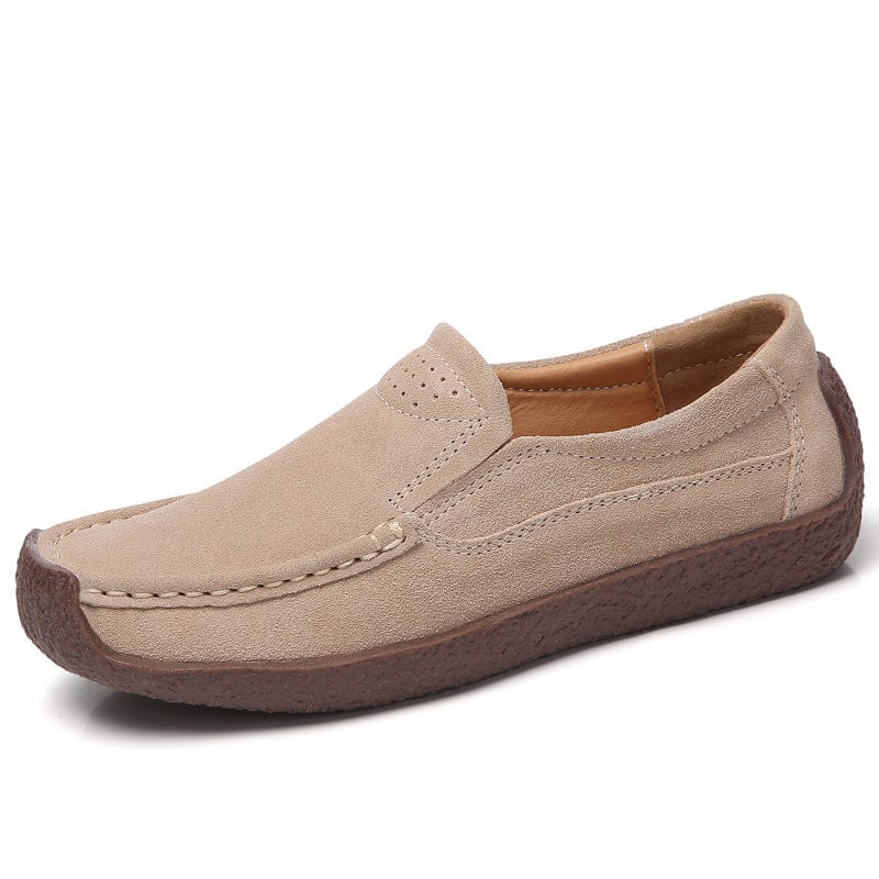 36 / Beige sh11749a Hand made genuine leather slip-resistant lady loafer shoes plus size