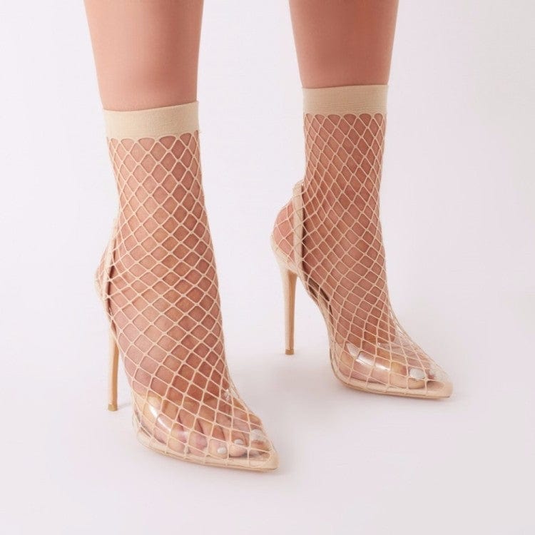 36 / Beige TX Transparent sandals feminine pointed toe high heels stiletto summer mesh women's ladies sandals 2022