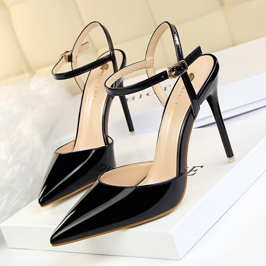 36 / black S4681F  Simple stiletto super high heel shallow mouth pointed toe patent leather sexy  white women's wedding shoes