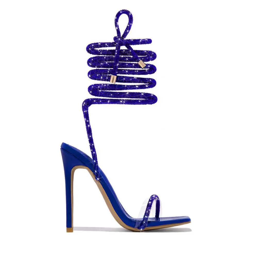36 / Blue BUSY GIRL LFN4368 Heeled Sandals Women Bling Rhinestone Lace Up Heels Clear PVC High Heels Shoes For Women Ladies talon femme