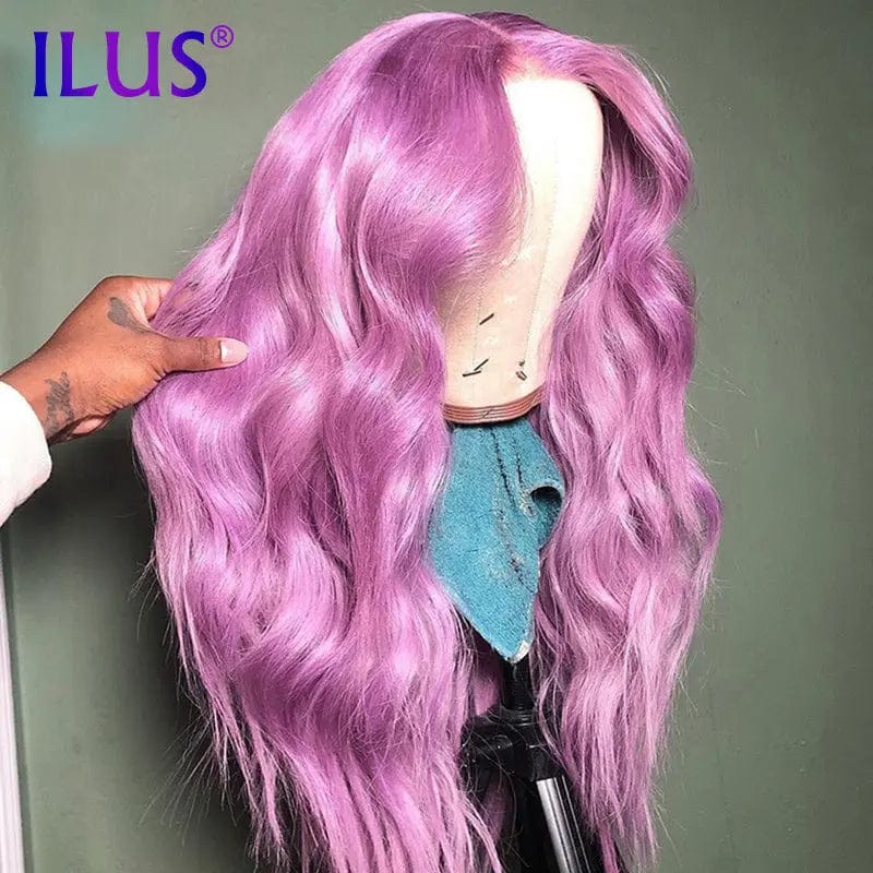 36 Inches / 004# Hot Sale Free Shipping Body Wave Pink/Purple/Mint Green Colored Lace Front Human Hair Wigs For Black Women HD Lace Frontal Wigs