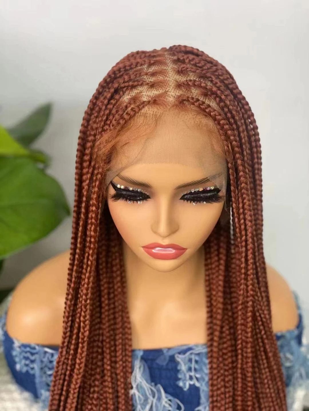 36 Inches / Orange Full Lace Front Knotless Box Braided Wigs Handmade Cornrow Synthetic Hair Box Braid Wig African Braided Lace Front Wigs Vendors