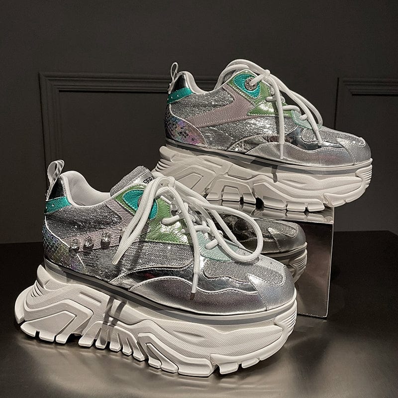 36 / silver New Women Fashion height increasing sequins Casual Shoes Breathable Non-Slip walking style shoes women flat shoes