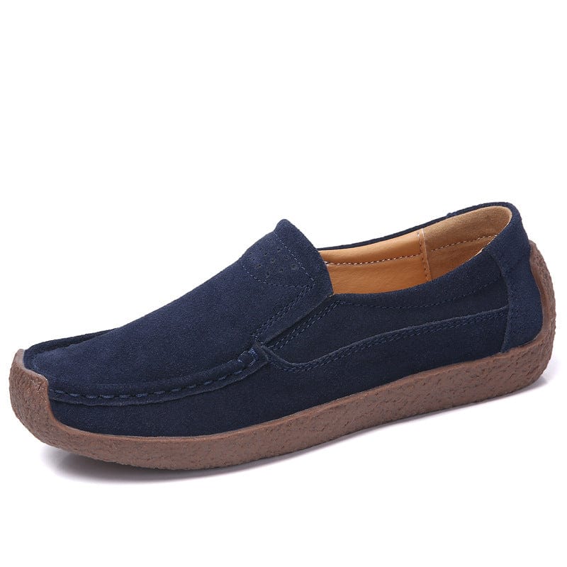 37 / Blue sh11749a Hand made genuine leather slip-resistant lady loafer shoes plus size