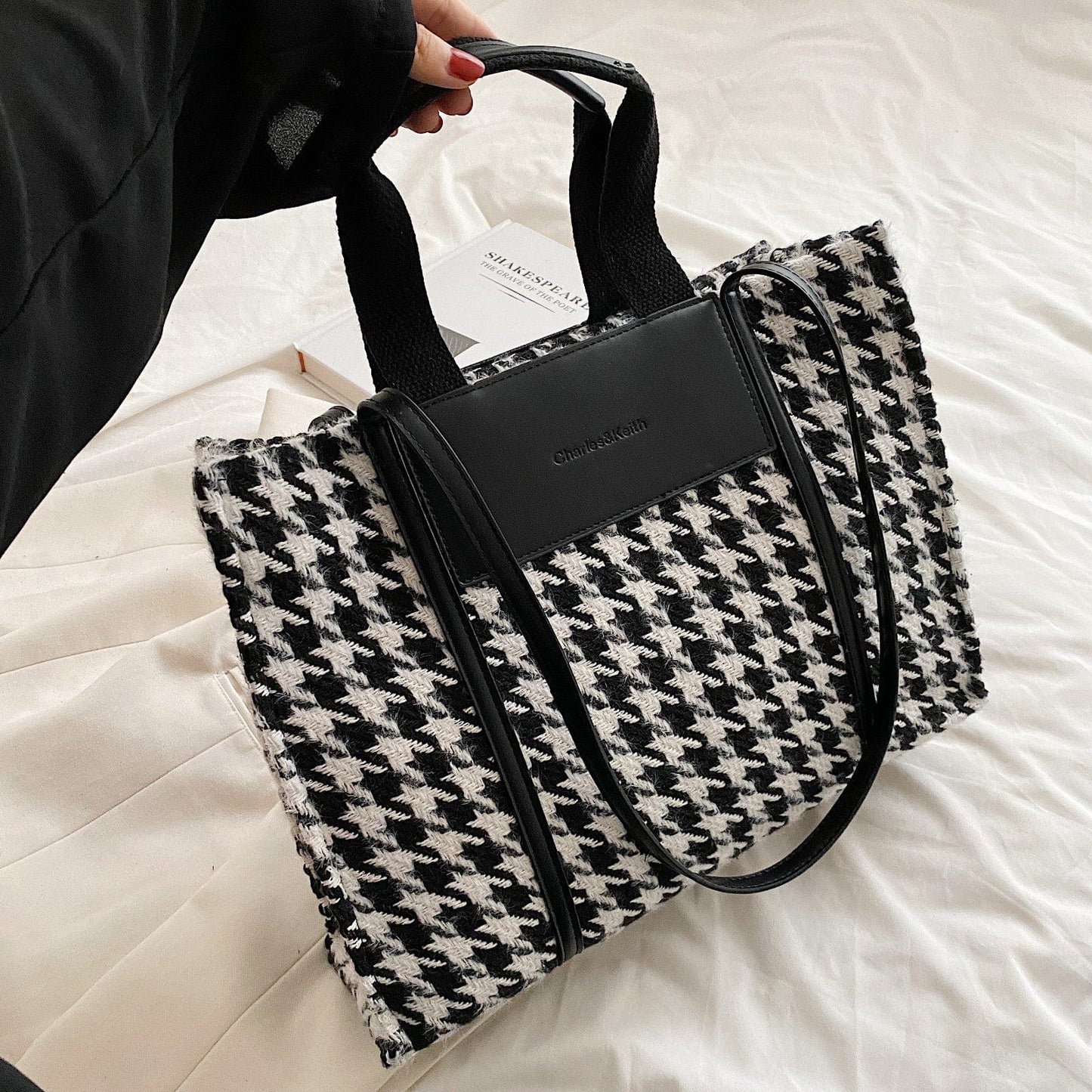 37cm*11cm*28cm / Bird-Plaid-Black Hot Sale Plaid Bags Young Lady Fashion Large Tote Handbags Ladies Factory Designer Purses For Woman