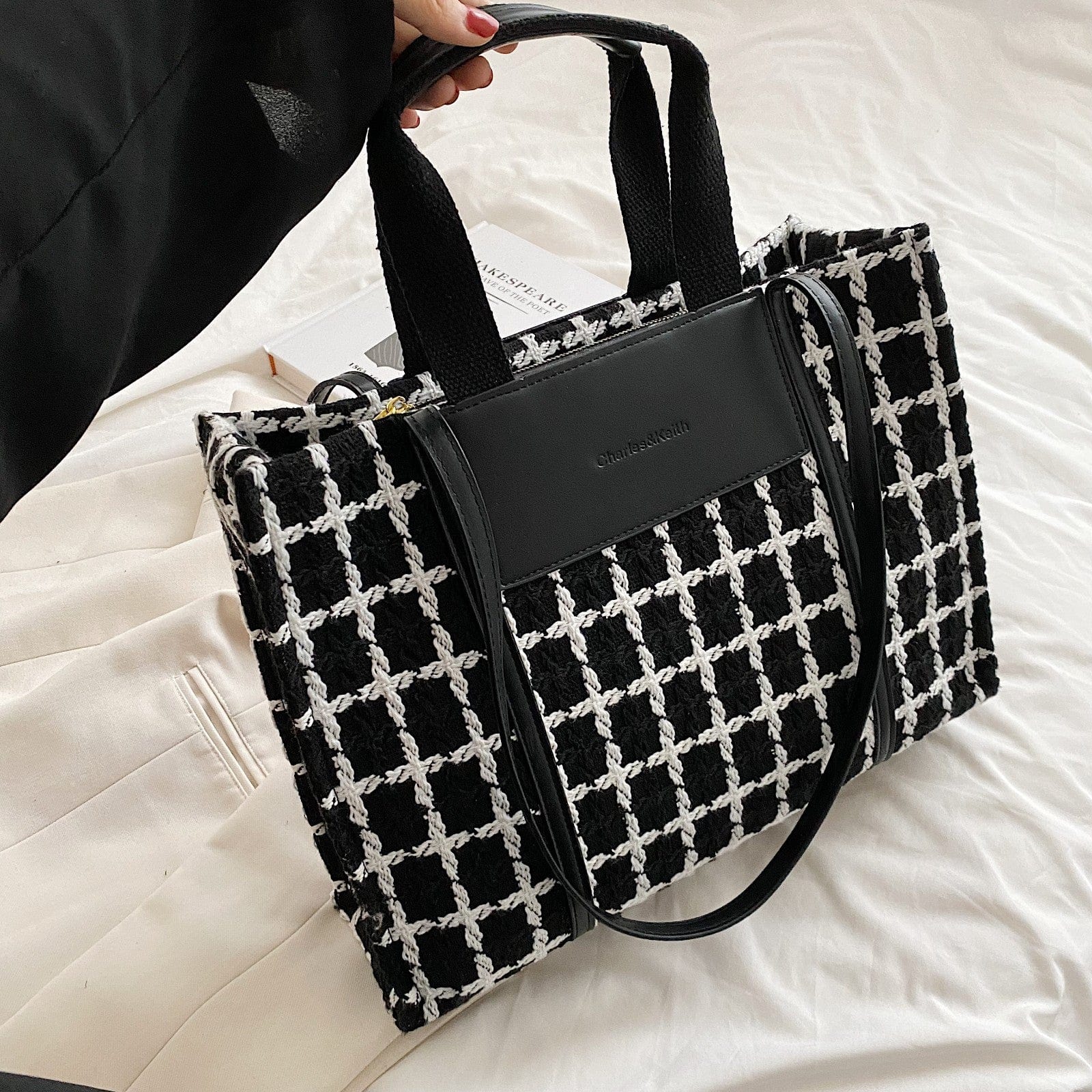 37cm*11cm*28cm / Square-Black Hot Sale Plaid Bags Young Lady Fashion Large Tote Handbags Ladies Factory Designer Purses For Woman