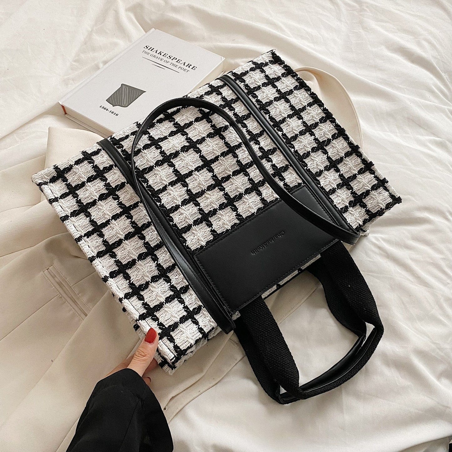 37cm*11cm*28cm / Square-White Hot Sale Plaid Bags Young Lady Fashion Large Tote Handbags Ladies Factory Designer Purses For Woman