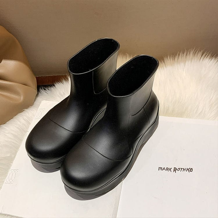 38-39 / Black New Solid Color Round Toe Shoes Thick Soled Short Rain Boo Women Ladies Rain Boots