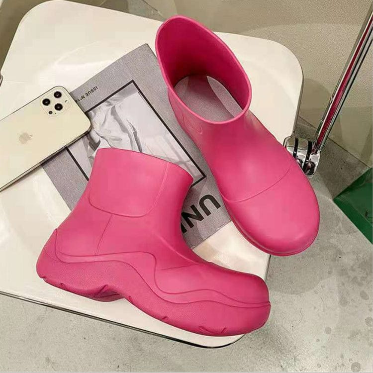 38-39 / Rose red New Solid Color Round Toe Shoes Thick Soled Short Rain Boo Women Ladies Rain Boots